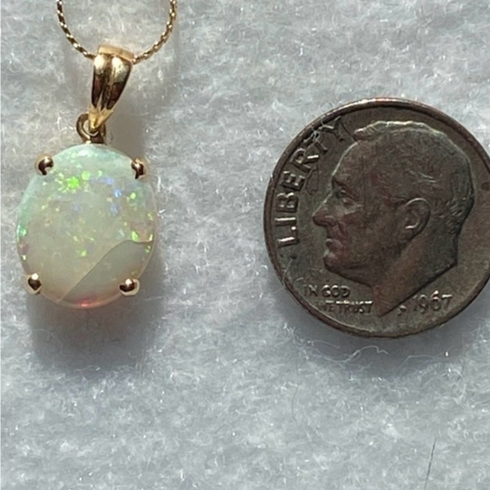 Vintage 14k Yellow Gold Fiery Opal Pendant Necklace - Picture 11 of 12